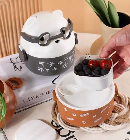 “TeddyBento™ Leakproof Cartoon Tiffin Box – Cute Eyeglass Bear Lunch Container for Kids”