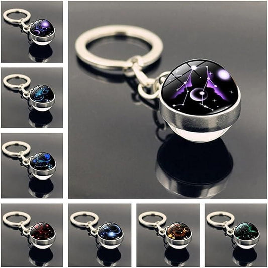 Zodiac Gemstone Keychain – Stylish Astrological Key Ring for Luck, Energy &amp; Gifting